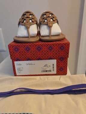 Tory Burch Light Natural Tan Miller Logo Thong Sandals